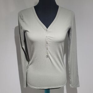 Reitmans Women's Long Sleeve Ribbed Stretchy Henley Shirt Small Green Comfy